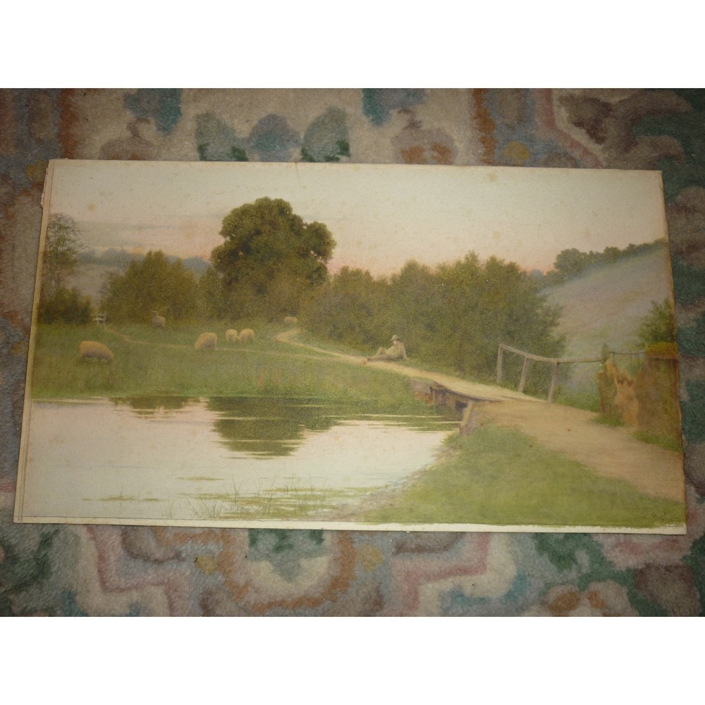 "In The Gleaming" Painting Pastel Watercolor George Marks (1857-1933, British)